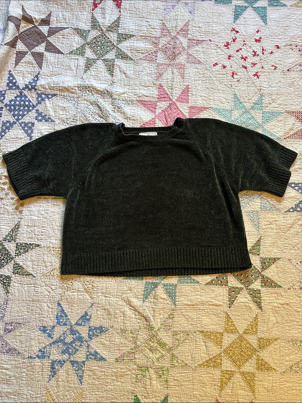 Express Dark Green Short-Sleeve Crewneck Sweater